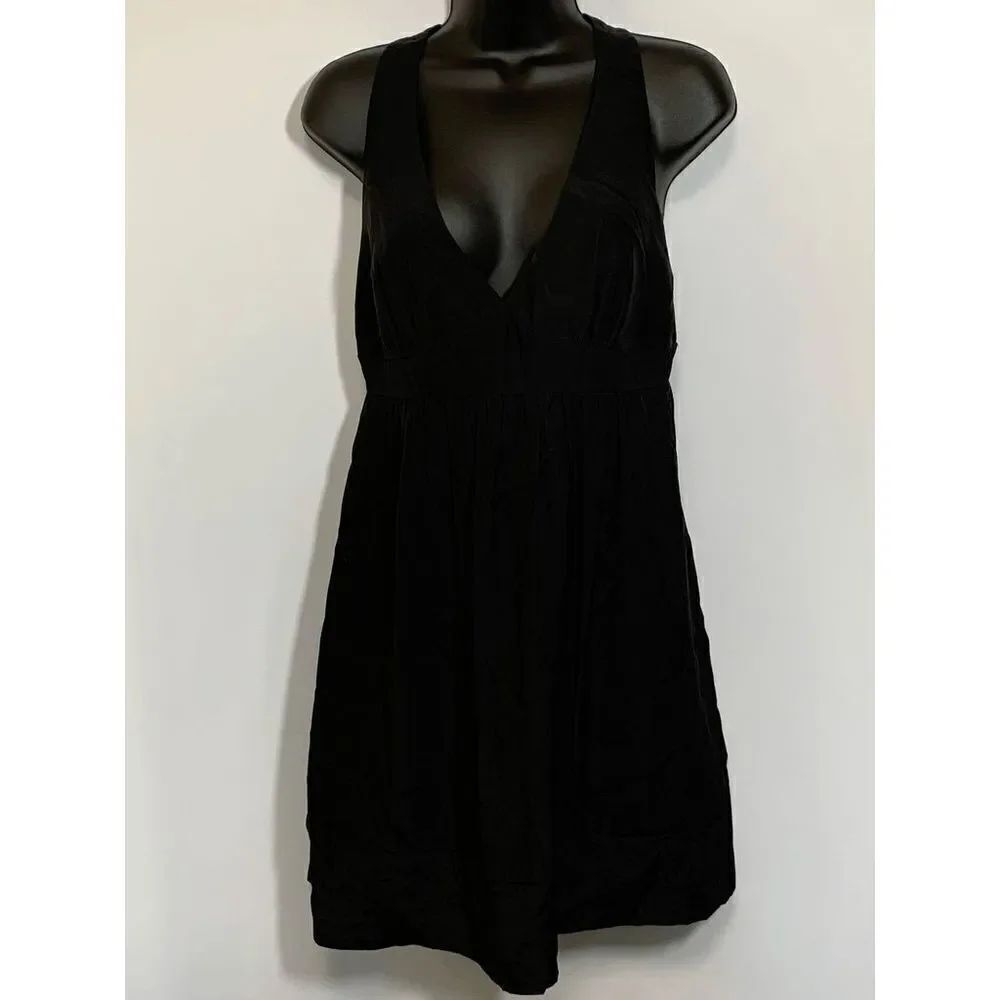 MM Couture Womens Mini Dress Deep Neckline Sleeveless Classic Black Silk Medium